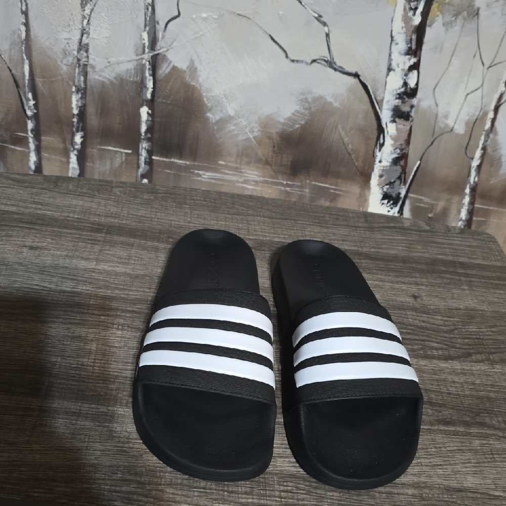 adidas Black and White Slide Sandals #3